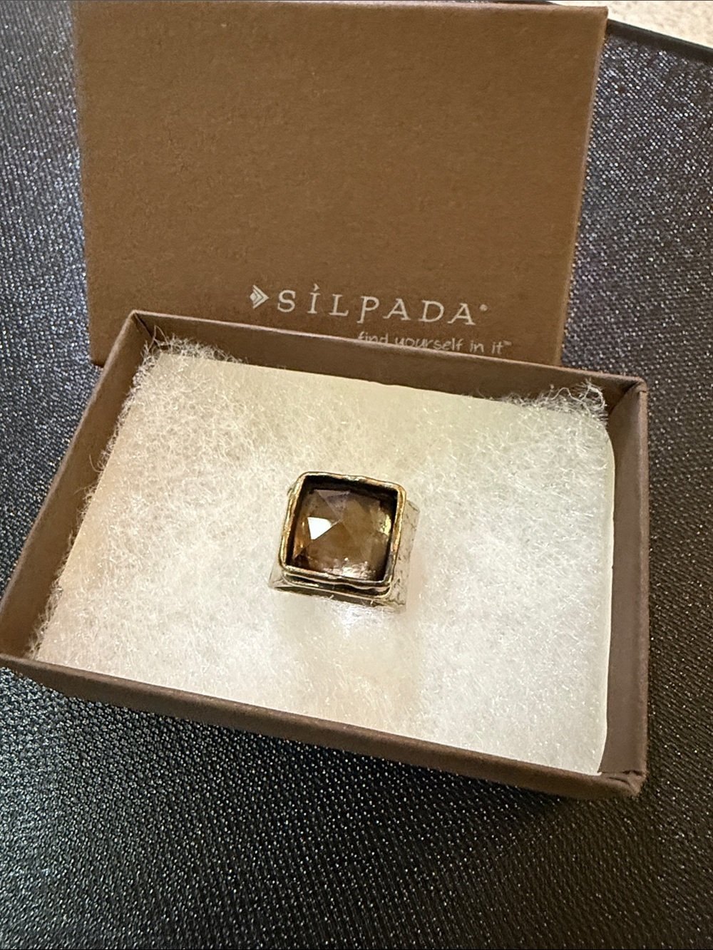 Silpada Sterling Silver Smoky Quartz Square Ring - Smoky Gray